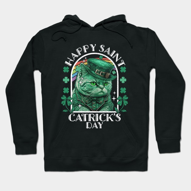 Happy Saint Catrick's Day Cat Leprechaunn Hoodie by Wasabi Snake